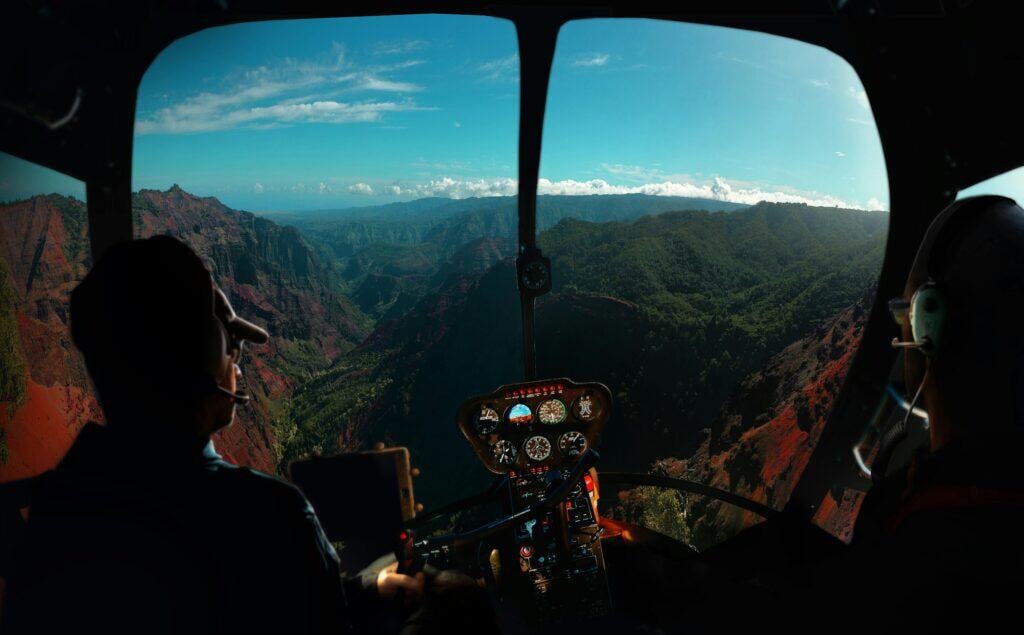 Helicopter flight view from inside